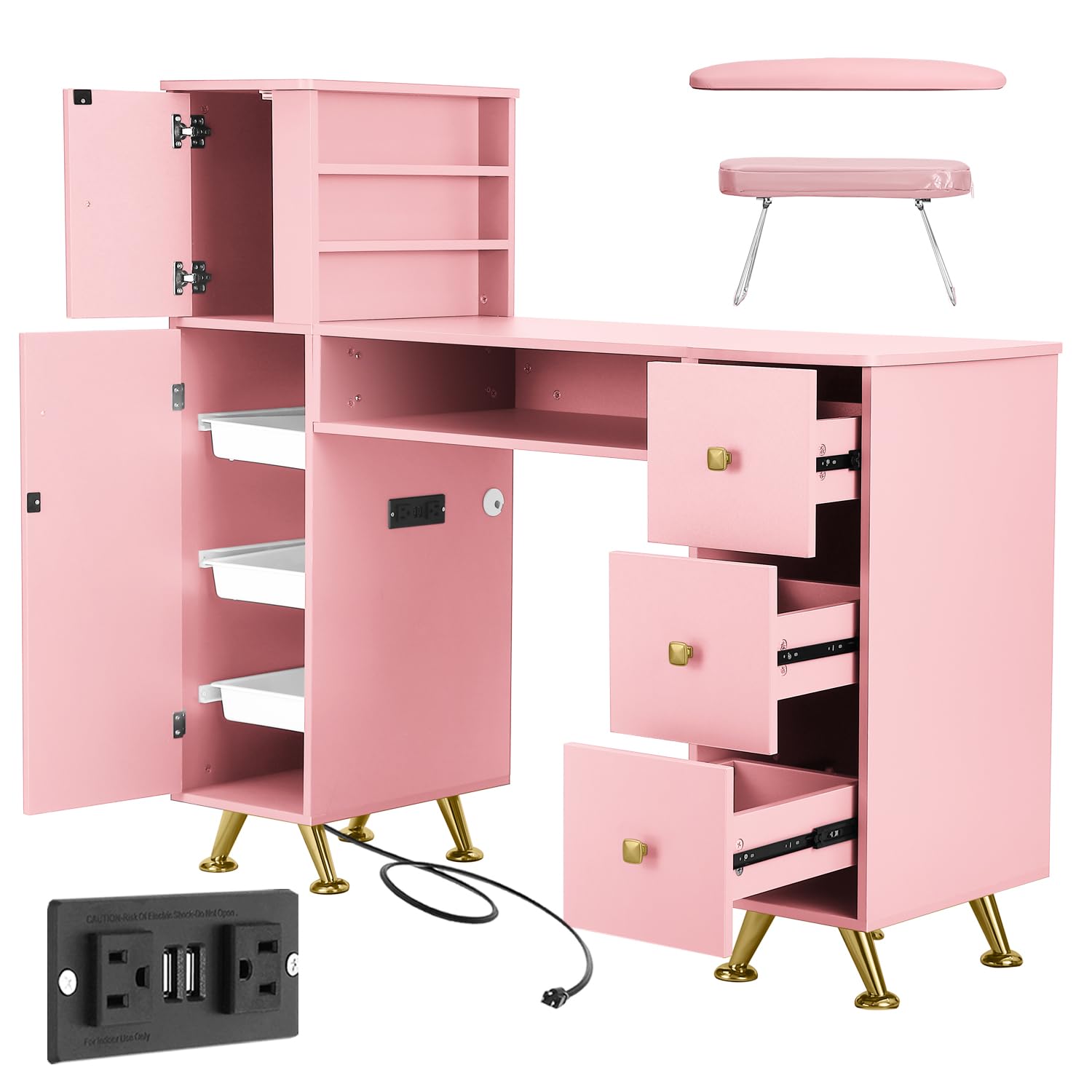 Beauty Makeup Table - Mesa de Unhas Rosa para Técnicos