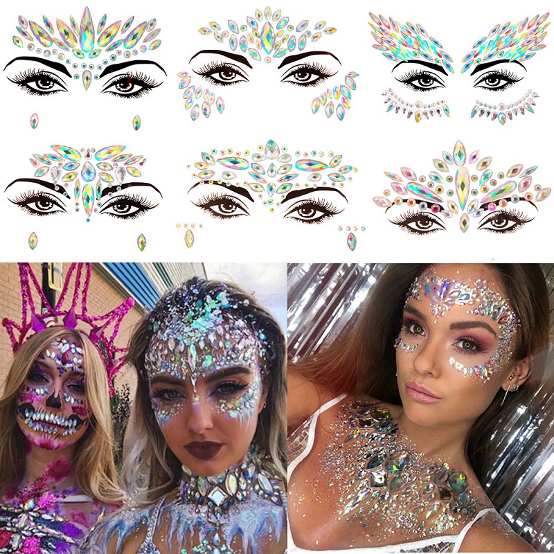 Beauty Gems Makeup - Adesivos Faciais 3D de Strass Brilhantes