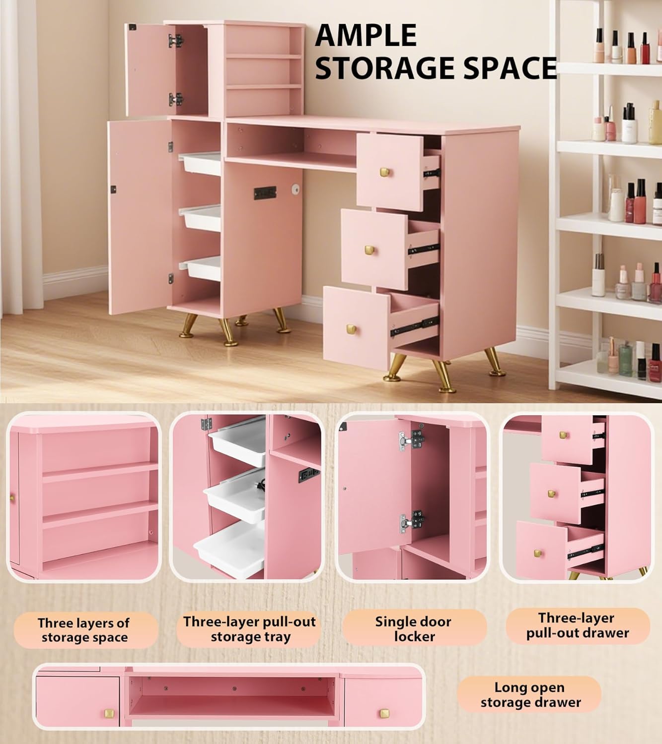 Mesa de Unhas Rosa para Técnic - Beauty Makeup Table avaliação e preço